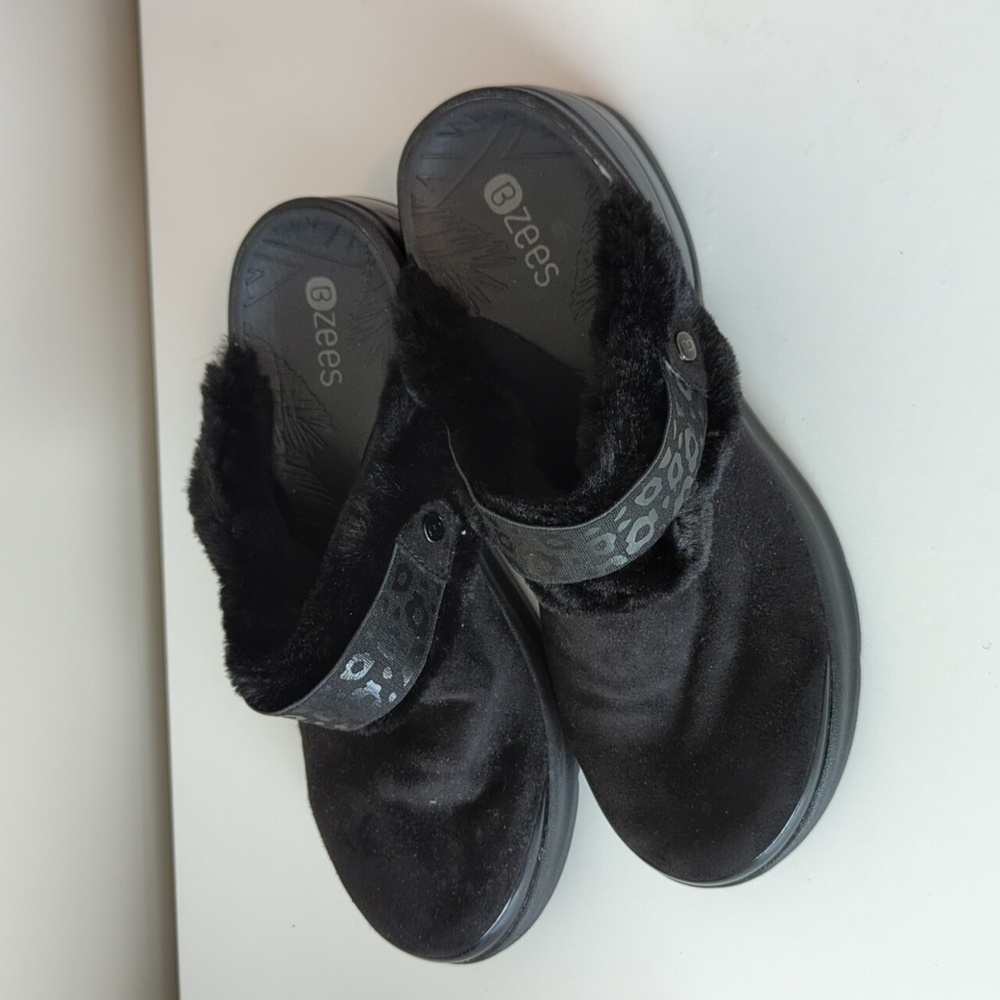 Bzees Black Kismet Faux Fur Open Heel‎ Mule Clogs 8.5